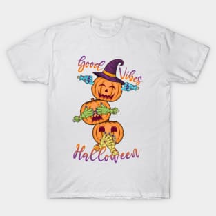 Halloween funny pumpkin head close your eyes, close your mouth T-Shirt